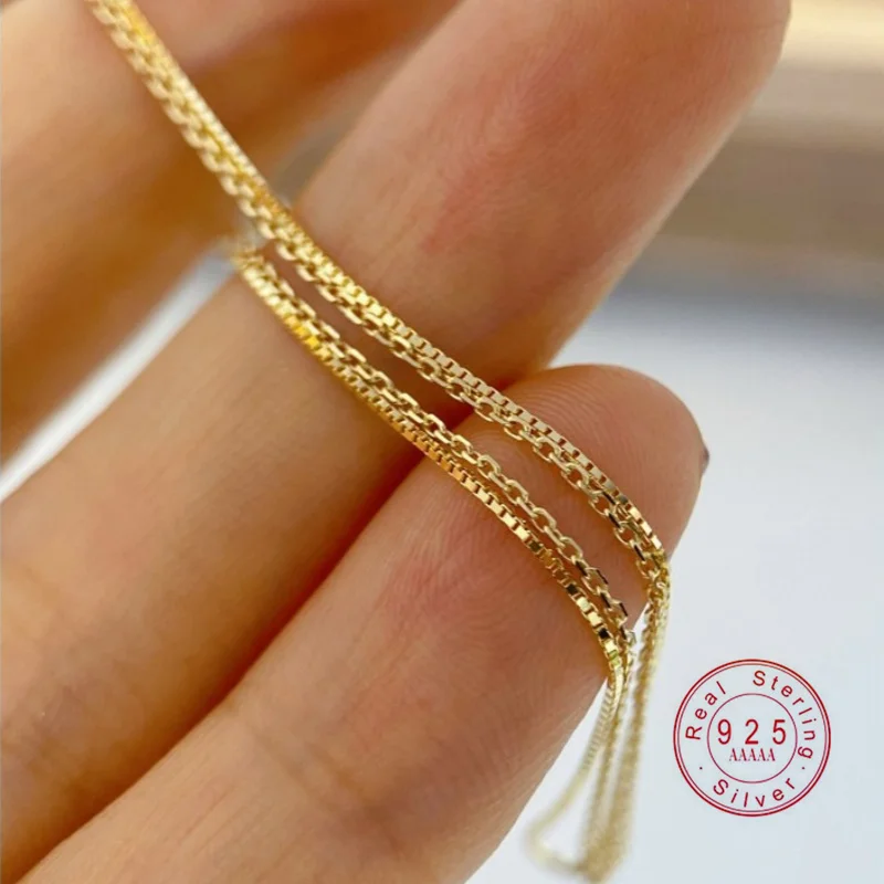 925 Sterling Silber 14K Vergoldetes Doppellagiges Kastenketten-Armband Zierliches Stapelbares Handgelenk-Schmuckstück für Frauen Minimalistisches Geschenk