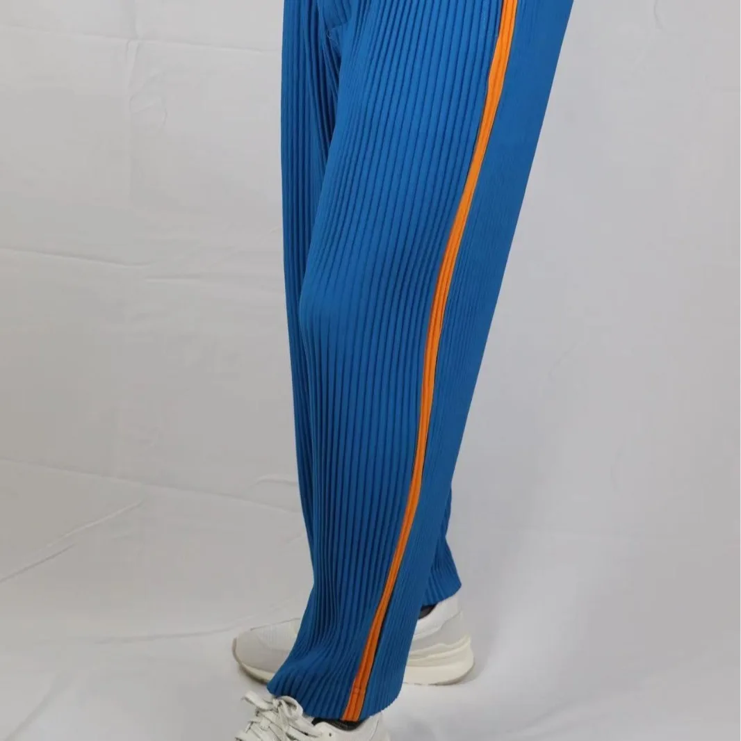 Miyake Summer New Pleated Pants Trousers Breathable Straight Tube Side Color Matching Men's and Women's Loose Casual Japanese