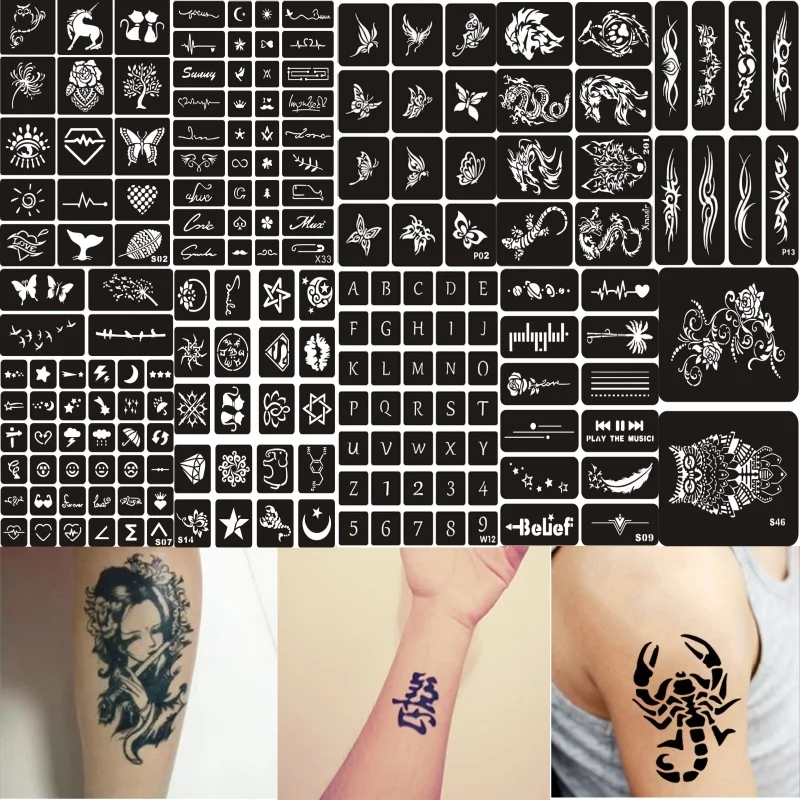 

Reusable Glitter Temporary Tattoo Stencils Butterfly Tiger Lips Henna Airbrush Tattoo Template for Women Girls Kids Party Supply