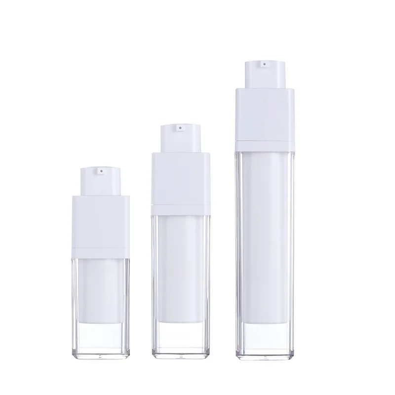 

10pcs Lotion Vacuum Bottles Square 15ml 30ml 50ml Clear White Mist Spray Dispenser Double Refillable Empty Airless Pump Bottles