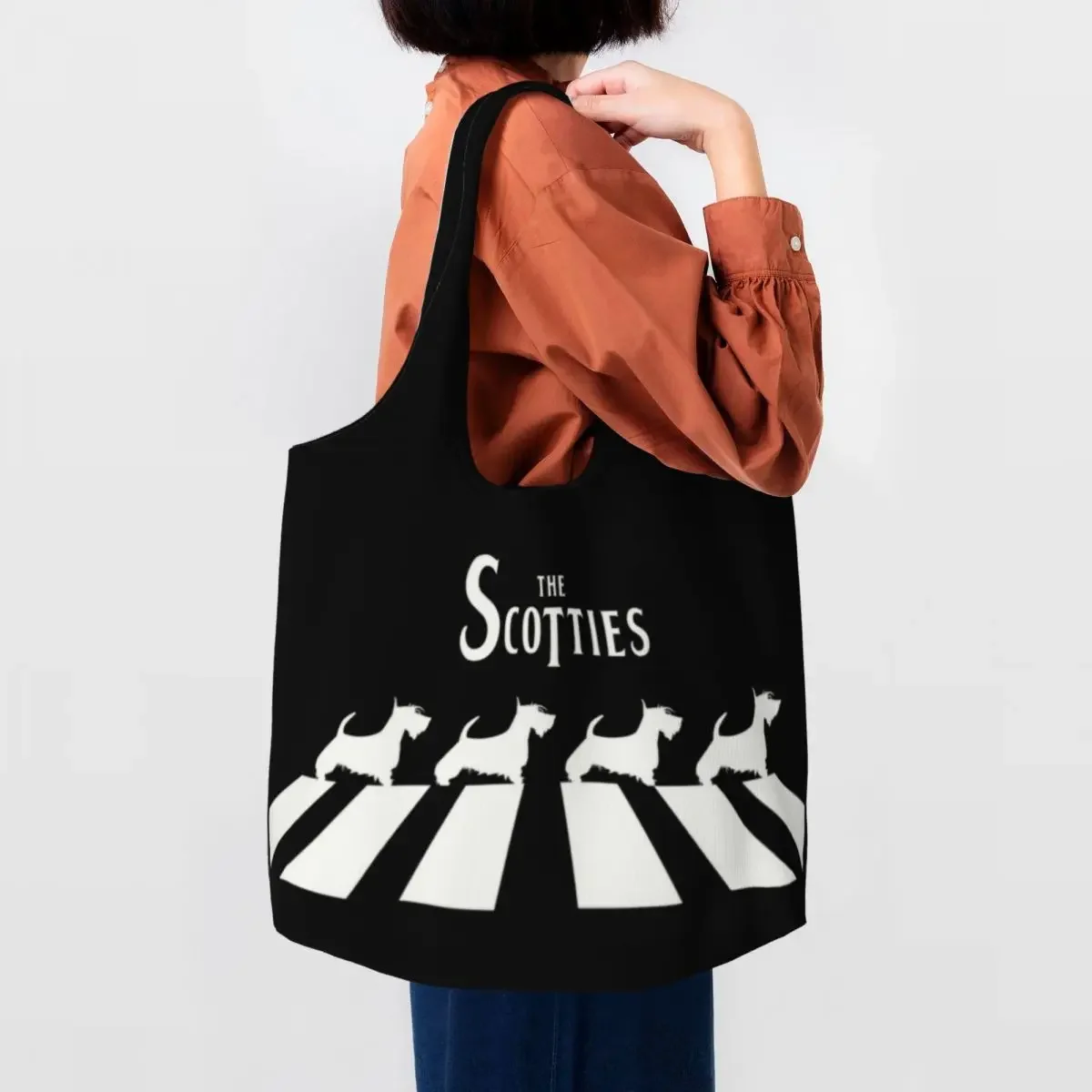 Reusable The Scotties Shopping Bag Women Shoulder Canvas Tote Bag Durable Scottish Terrier Dog Grocery Shopper Bags Handbags