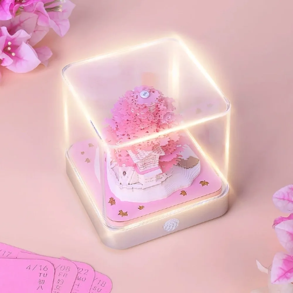 2026 مصباح ليد المفكرة ورقة نحت أجندة مكتبية /رزنامة مكتبية الإبداعية هدية مزخرفة ثلاثية الأبعاد شجرة المزهرة ورقة نحت الفن التقويم حلية #1