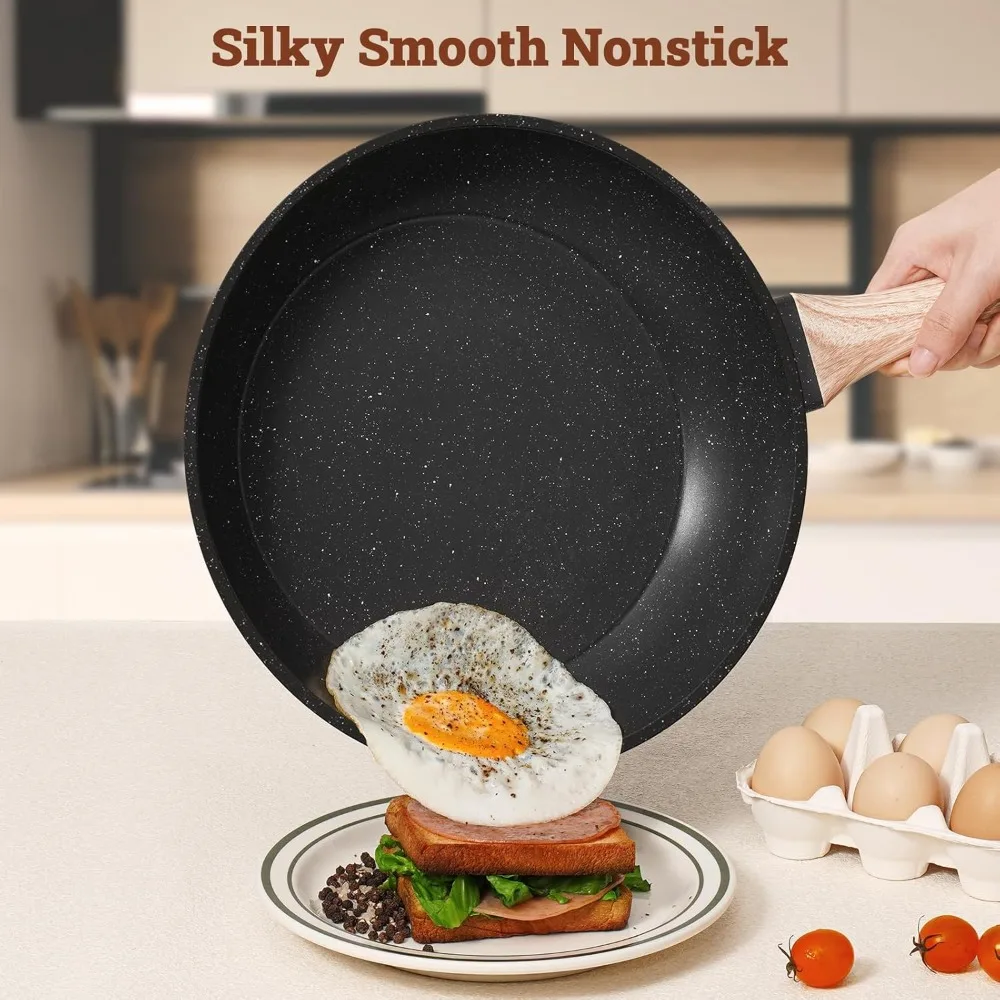 17 Pcs Pots and Pans Set Non Stick Kitchen Cookware Sets Nonstick Induction Cookware Non-toxic Black Granite Cooking Tools with