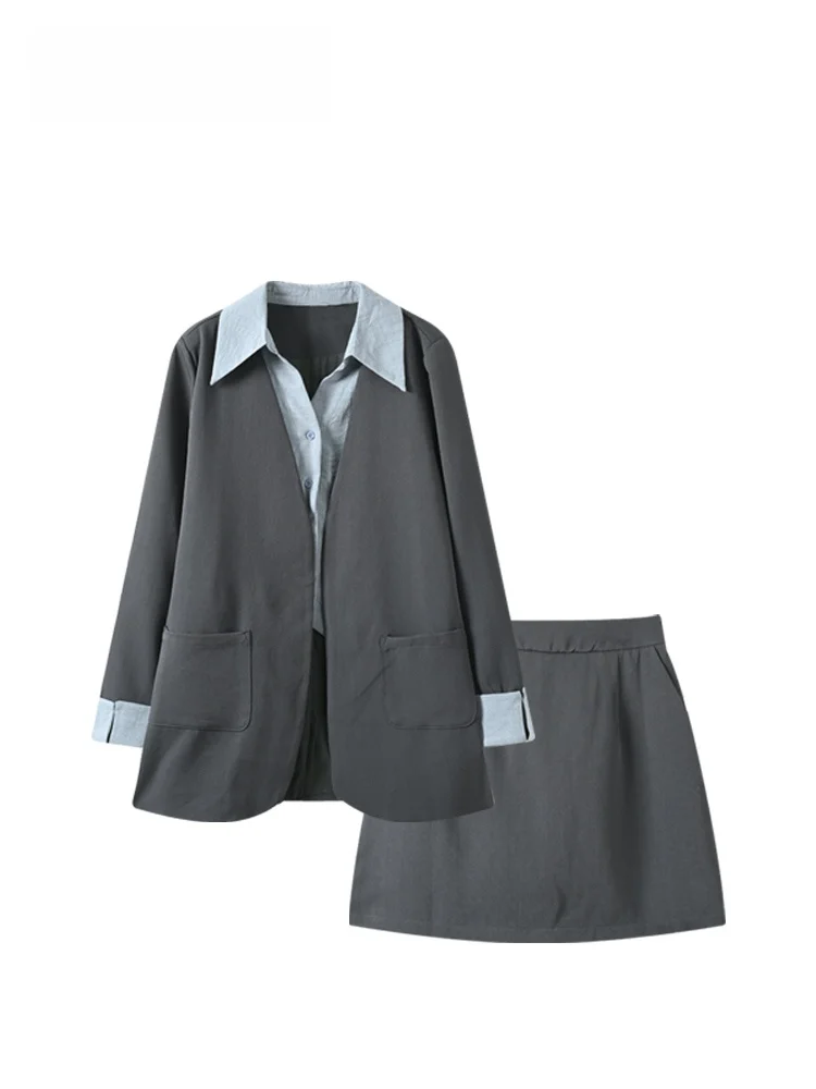 

Женский костюм больших размеров Dr Set Autumn Faion для похудения Long Sve ort Юбка Small Fraance Sle plus Size Faionista