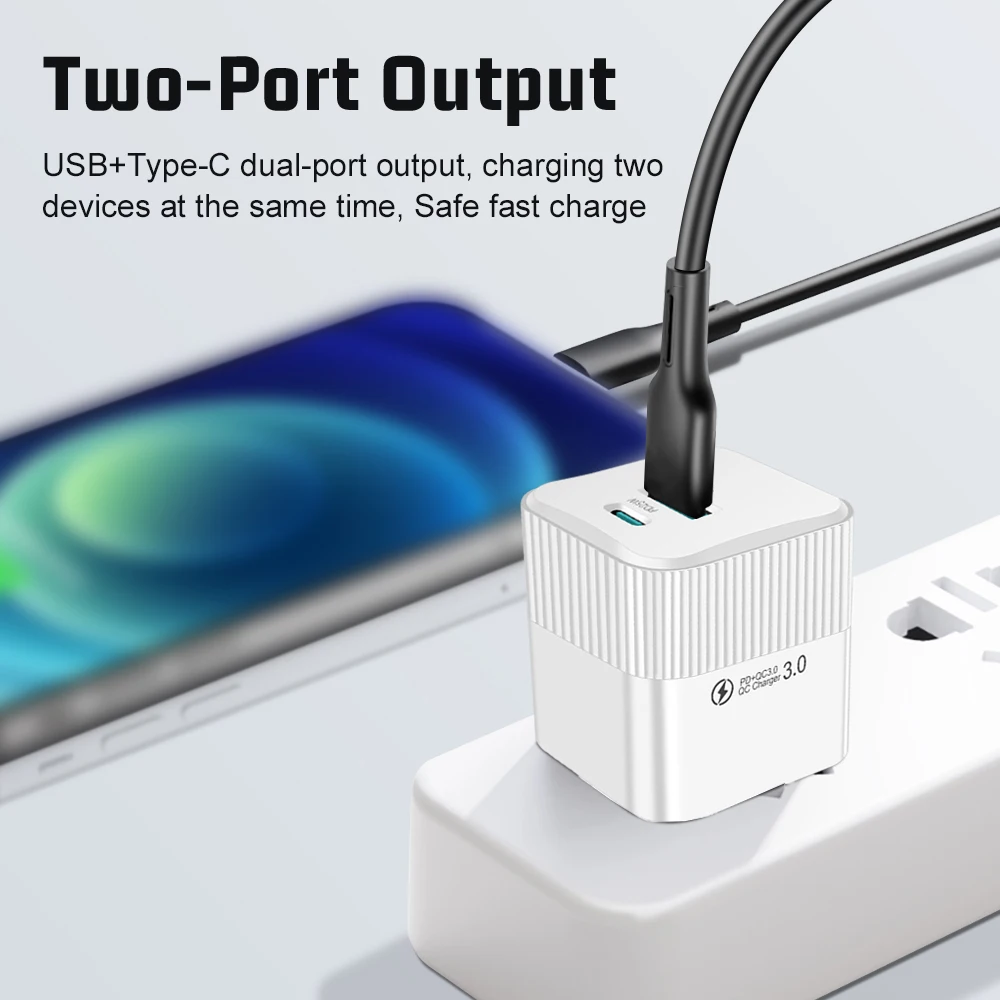 2 Ports PD 25W USB C Fast Charger KR Mini Travel Plug Phone Fast Charging Adapter for iPhone 16 15 14 Pro Max Oneplus