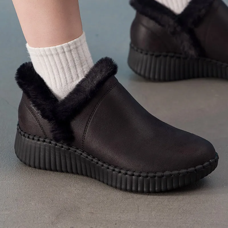 Skechers Women Fleece Lined Low Ankle Boots 30989S‑BBK Warm Winter Wedge Booties Slip‑On Casual Daily Shoes