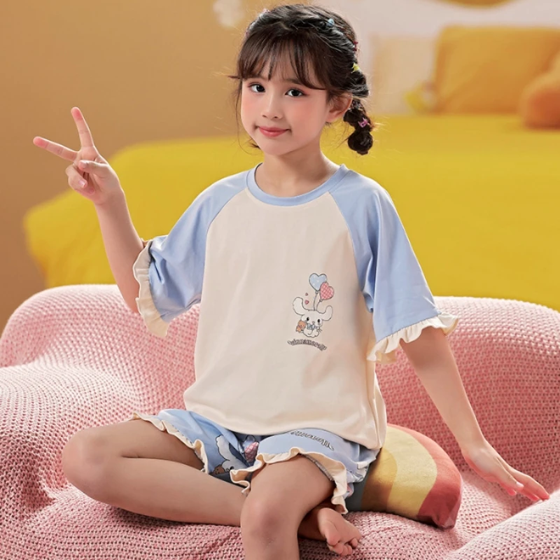 Summer Pure Cotton Short-sleeved Thin Children's Pajamas Pijama Pajama Sleepwear Robe Clothing Mother Kids