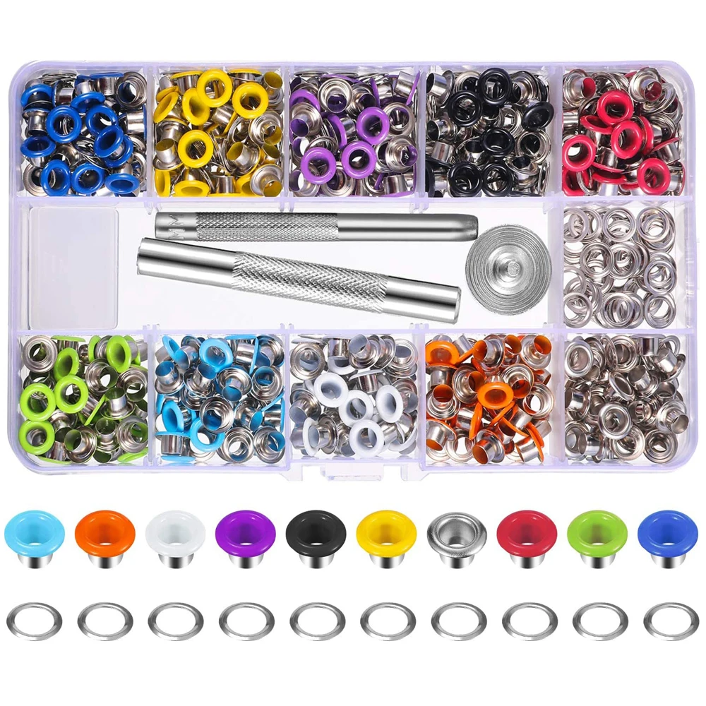 400 Sets 3/16 Inch Multi-Color Grommets Kit Metal Eyelets with Installation Tools and Instructor in Clear Box