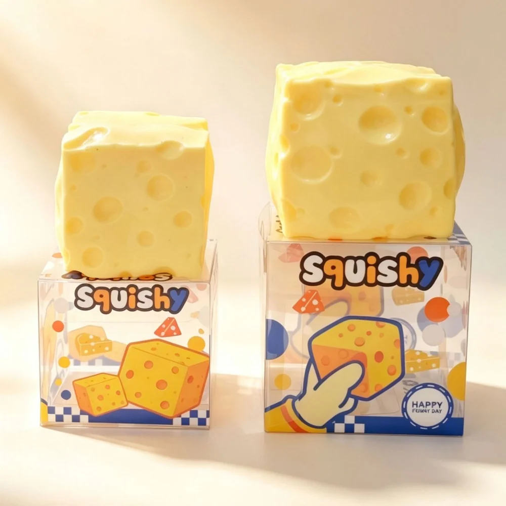 Fun Cheese Squishy Squeeze Toys Soft Stress Relief Fidget Toy For Home Office Desk Decorations Relieve Work-Related Stress Gifts