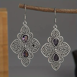 Classical Boho Flower Women Charm Hollow Silver color Drop Earrings Party Jewelry Gifts