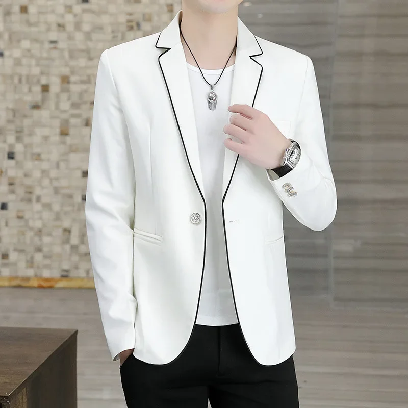 HOO 2024 Men's Trim Leisure Suit Youth Slim Fit Fashion Single Button   blazers