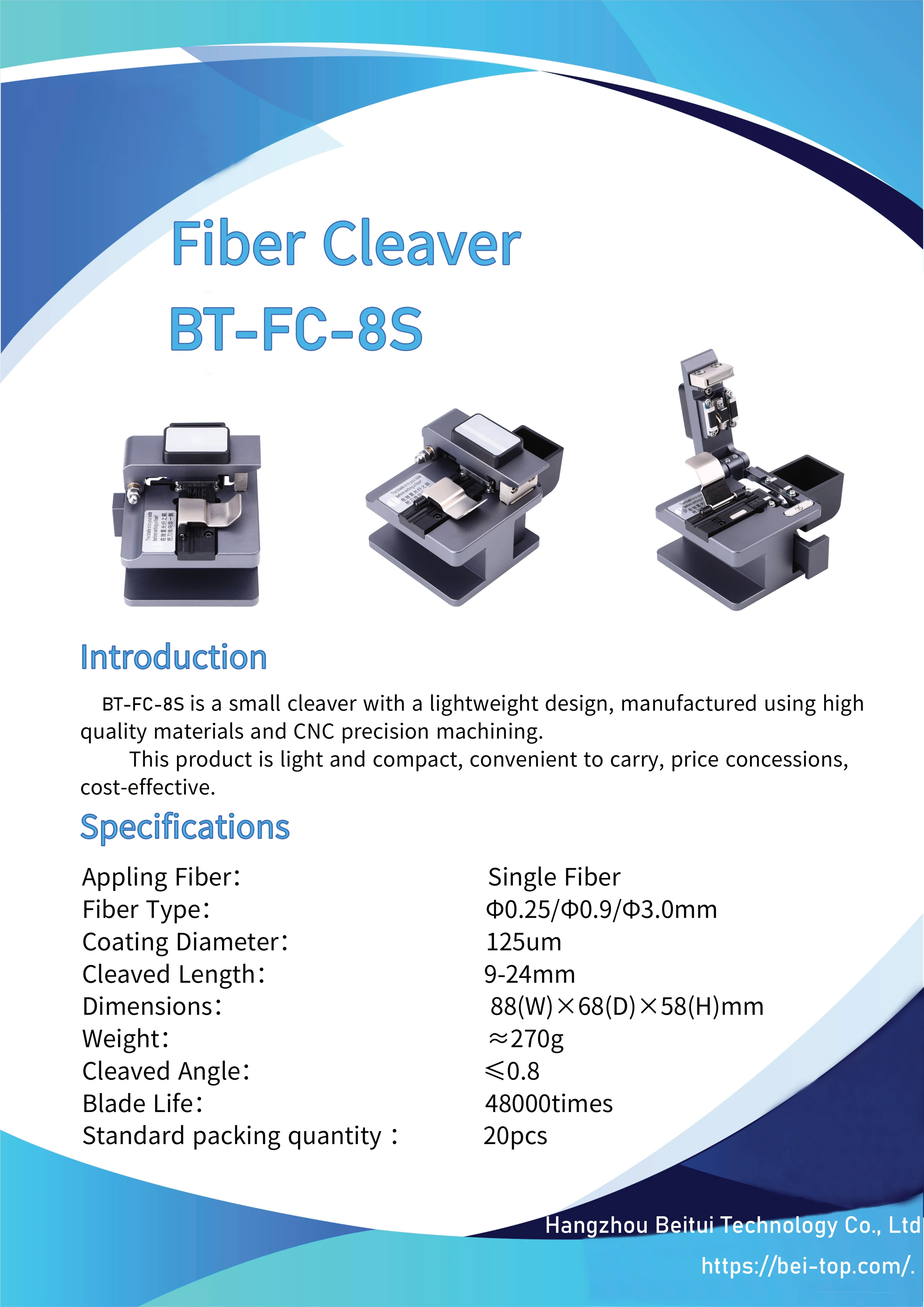 BeiTop  High Precision Fiber Cleaver, Cold & Fusion Splicing Dual Use Automatic Rebound Fiber Optic Cleaver FTTH Cutting Tool