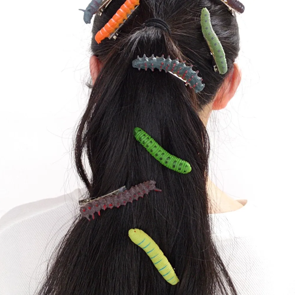 Creative Simulated Halloween Hair Claw Startle Crawl Caterpillar Hair Clip Prank Prop Insect Animal Model