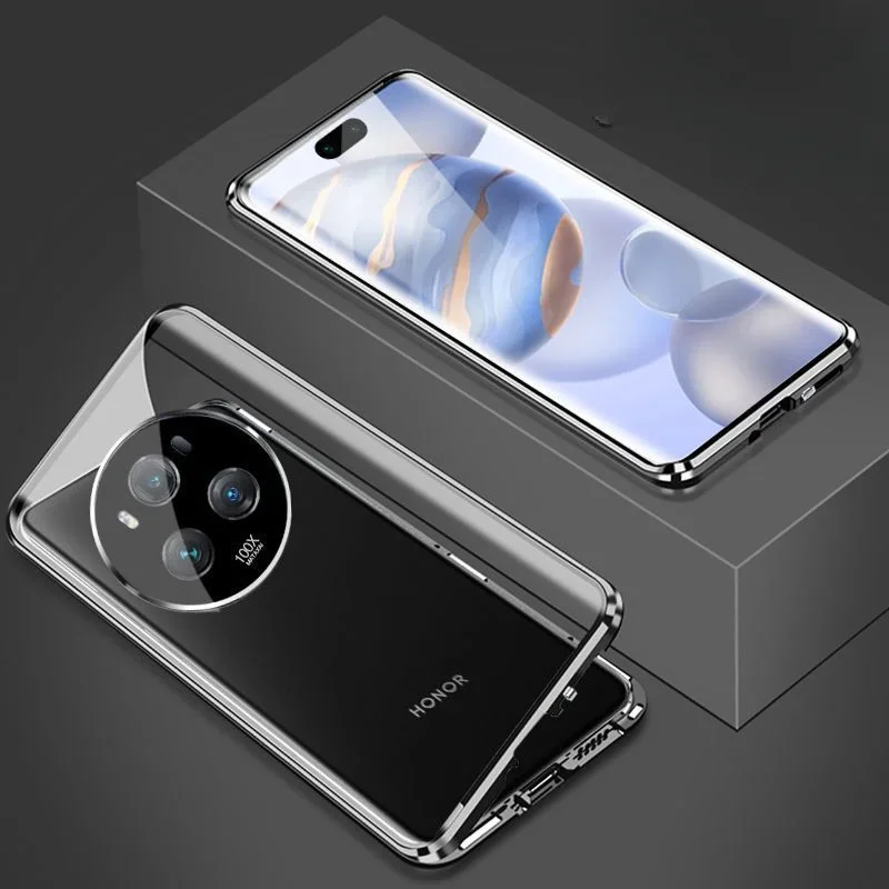 360 Tempering Glass Case For Honor Magic 5 6 7 Pro Metal Magnetic Double Sided Glass Cover Magic 7 6 5 Pro Lens Protector Coque