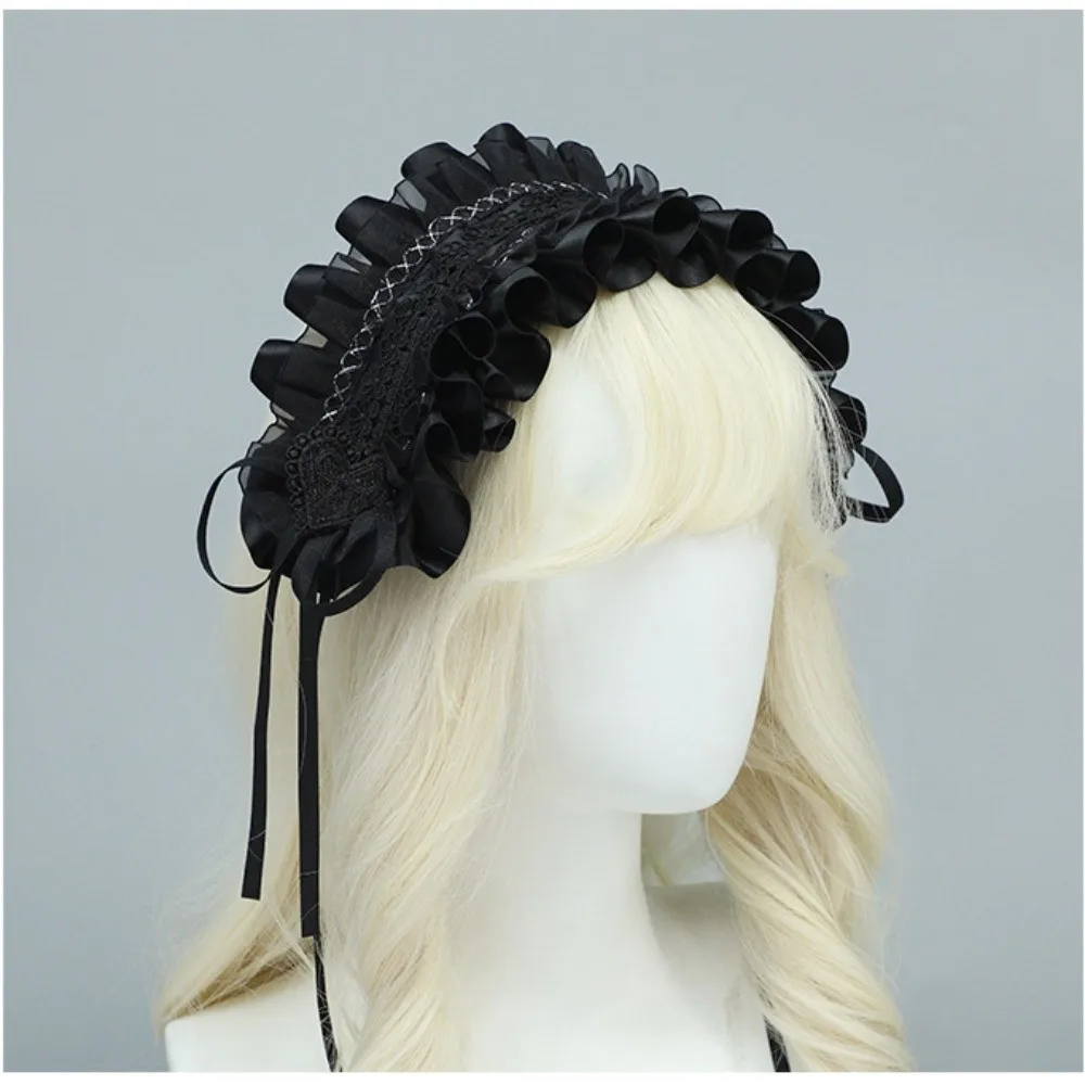الحلو القوطية لوليتا عقال الشريط الدانتيل تكدرت تأثيري غطاء الرأس مع دبابيس الشعر الحب القلب رئيس التفاف النساء #1