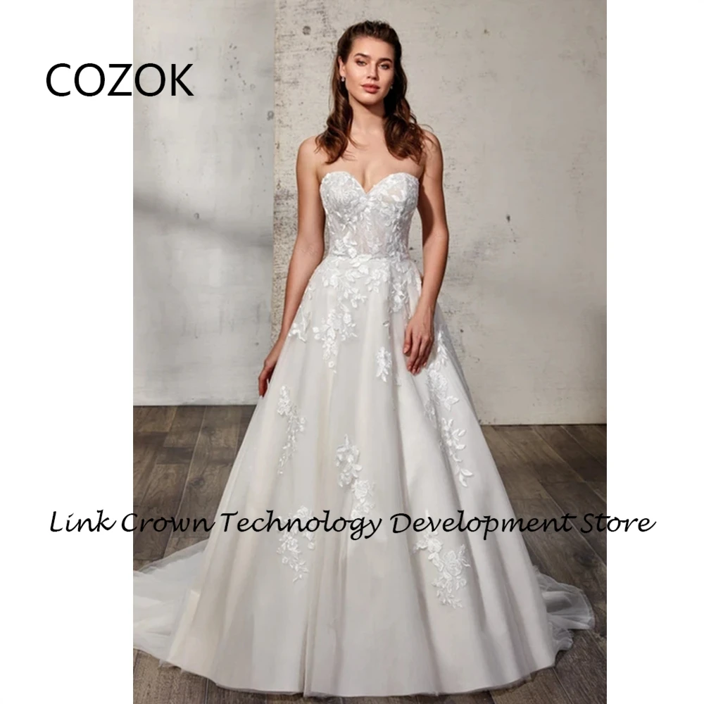 

COZOK Corset Wedding Dresses with Lace Sleeveless 2024 Summer New Sleeveless Bridal Gowns Ivory Vestidos De Novia Button Back