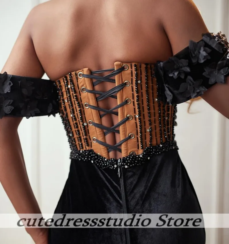 فستان مثير أسود على شكل قلب حورية البحر للحفلات الراقصة رائع قبالة الكتف برباط علوي لحفلات الزفاف المسائية 2026 مخصص