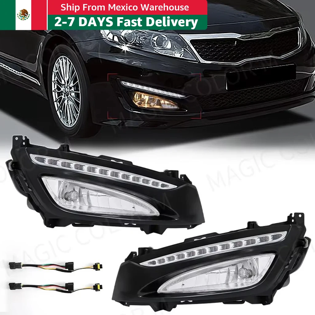 

Car Front Bumper Fog Lamp Assembly For KIA K5 Optima 2010 2011 2012 2013 DRL Daytime Running Light Black Bezel Covers Waterproof