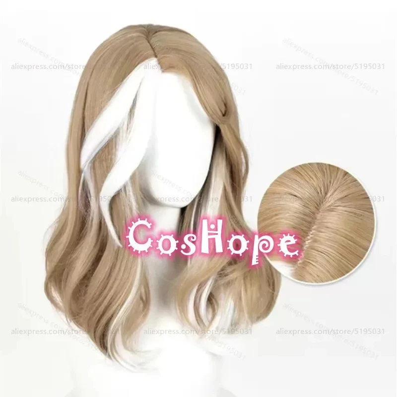 e,4;v'6\k/Barmaid Demi Bourbon 42cm Medium Long Linen Gold White Highlights Wig Cosplay Anime Heat Resista5;g'8.n/3\ view 4