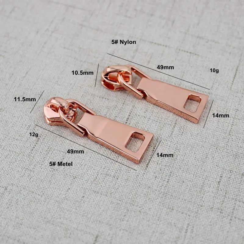 10-50 pces 5 # metel dentes, dentes de náilon, slider zip ouro rosa chapeamento acessório metal zíper extrator para sacos vestuário tecido acessório