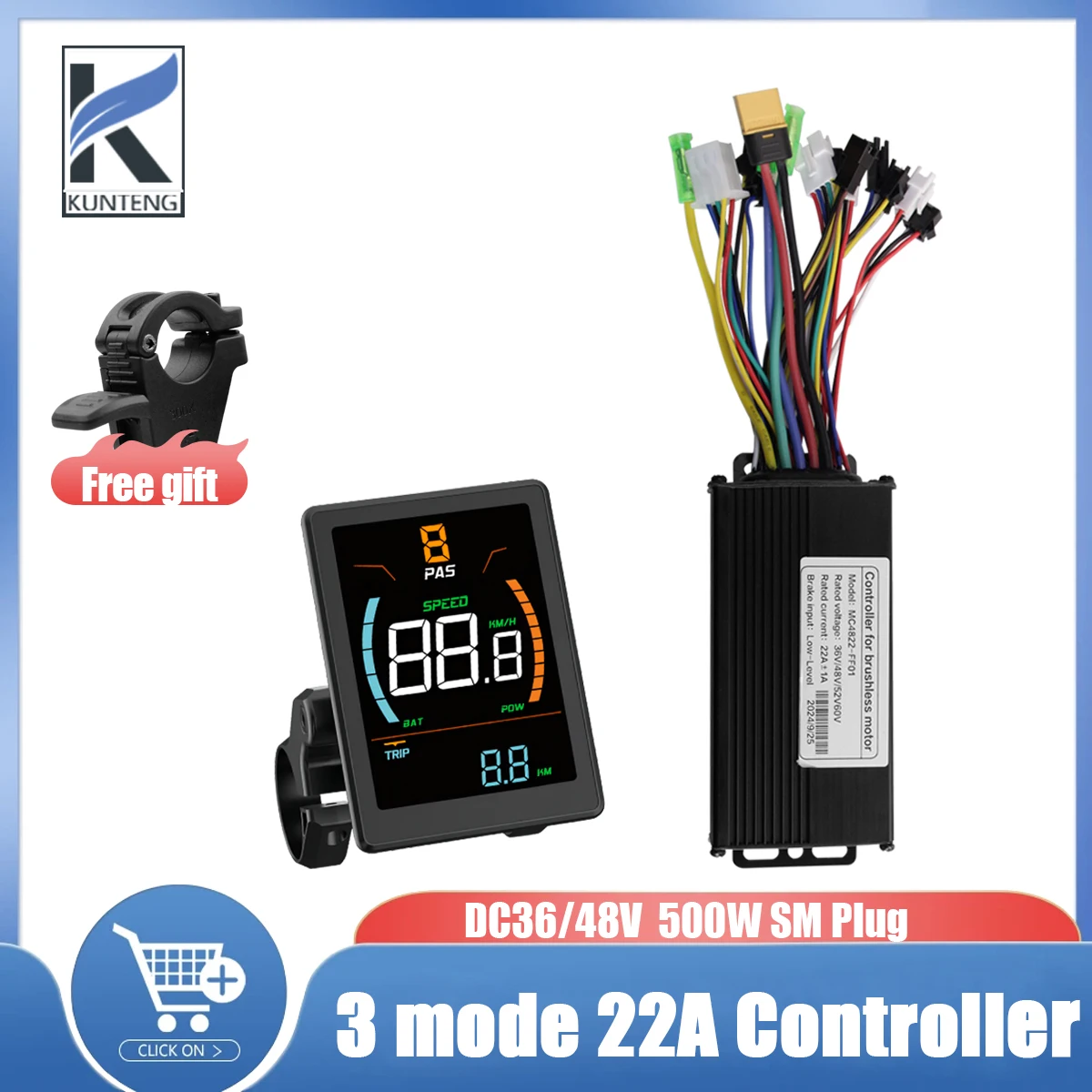 

36V/48V 22A 3 Mode Controller Sine Wave 500W Brushless DC Motor Speed Controller Replacement for Electric Mountain Bike Repair