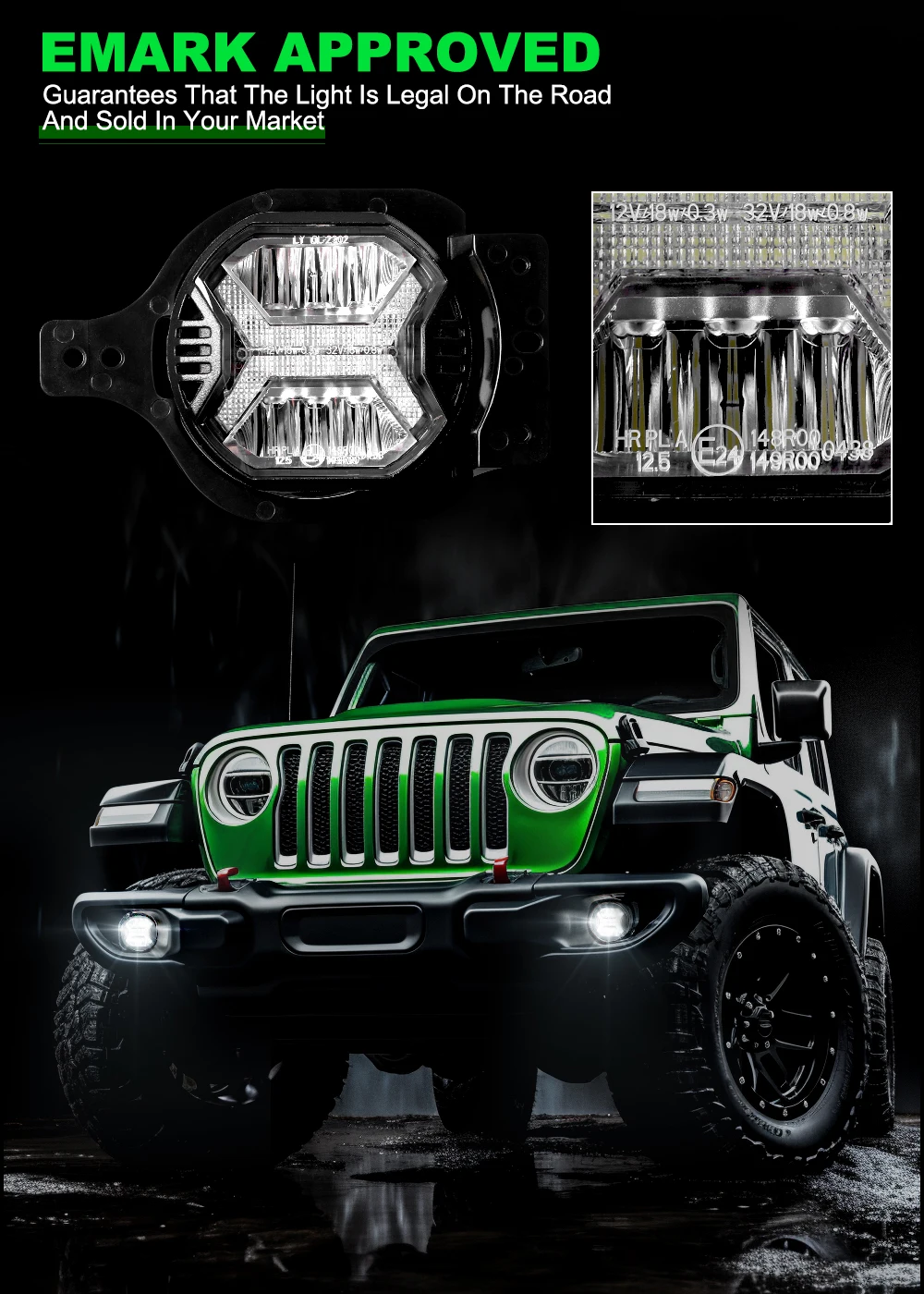 ไฟตัดหมอก LED พร้อม DRL 60W 4นิ้ว1คู่สำหรับรถจี๊ป JL JLU Sport Rubicon Sahara 2018-2023 Emark ได้รับการรับรองจาก E24