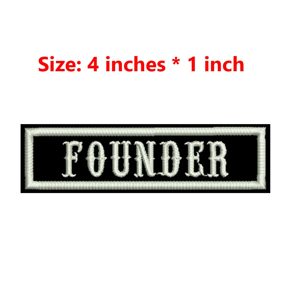 حديد عريض 4 بوصات على نصوص بيضاء مطرزة وعلامة اسم الحدود PRESIDENT، الأصلي، السكتري، ROAD CAPTAIN، MEMBER، V. الرئيس #6