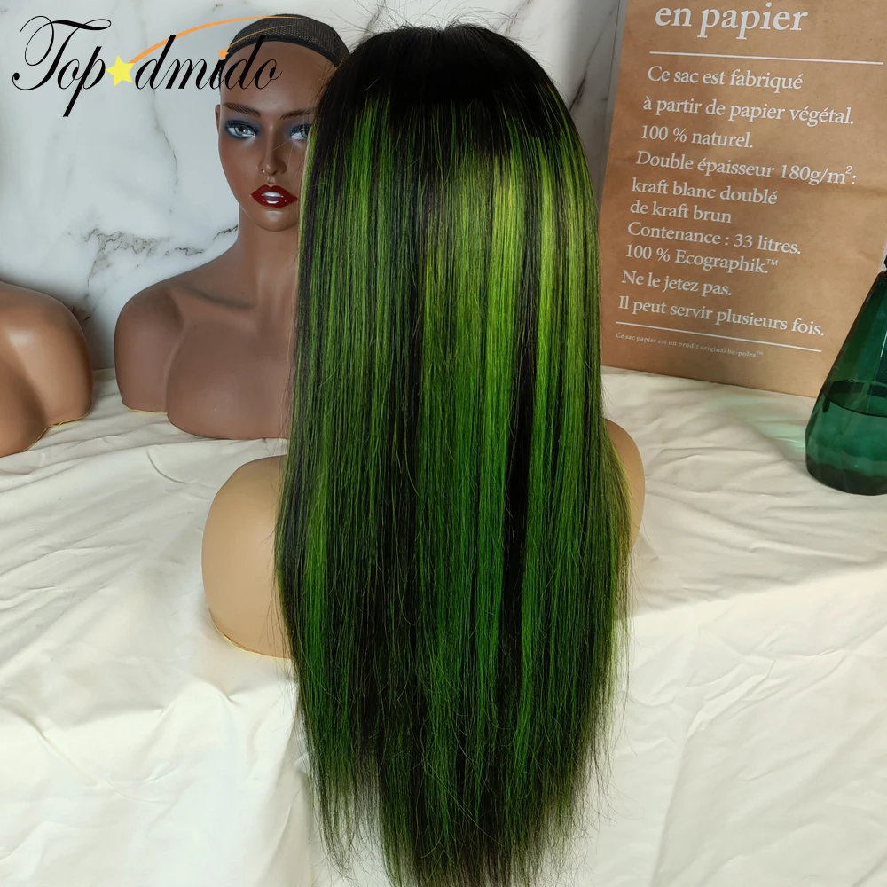 Topodmido Highlight Green Color 13x4 Lace Front Wigs with Baby Hair Peruvian Human Hair Wig Remy Hair 4x4 Closure Wig for Women