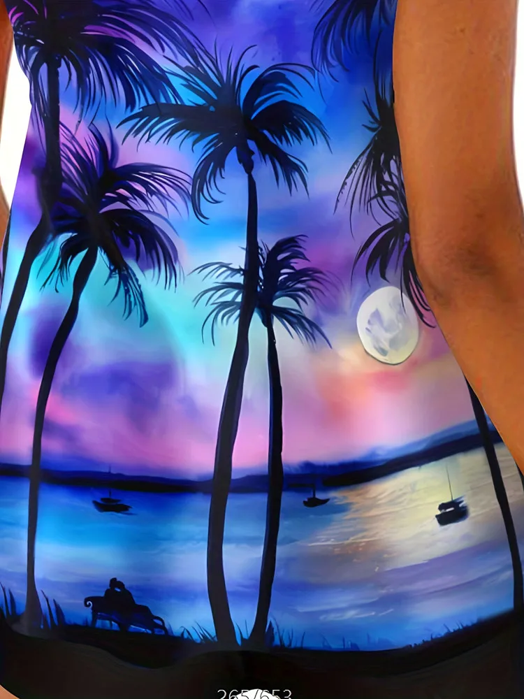 Plus Size Swimwear Women Tankini Beach Wear 2024 Bikini Set Coconut Print Two Piece Swimsuit Woman Bath Suits Big Size Monokini