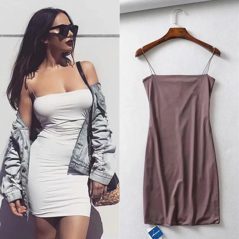 

Elastic Slim Fit Double Layered Strap Dr Women's Summer ort Skirt High Waist Sexy Sle Pure Color Dr