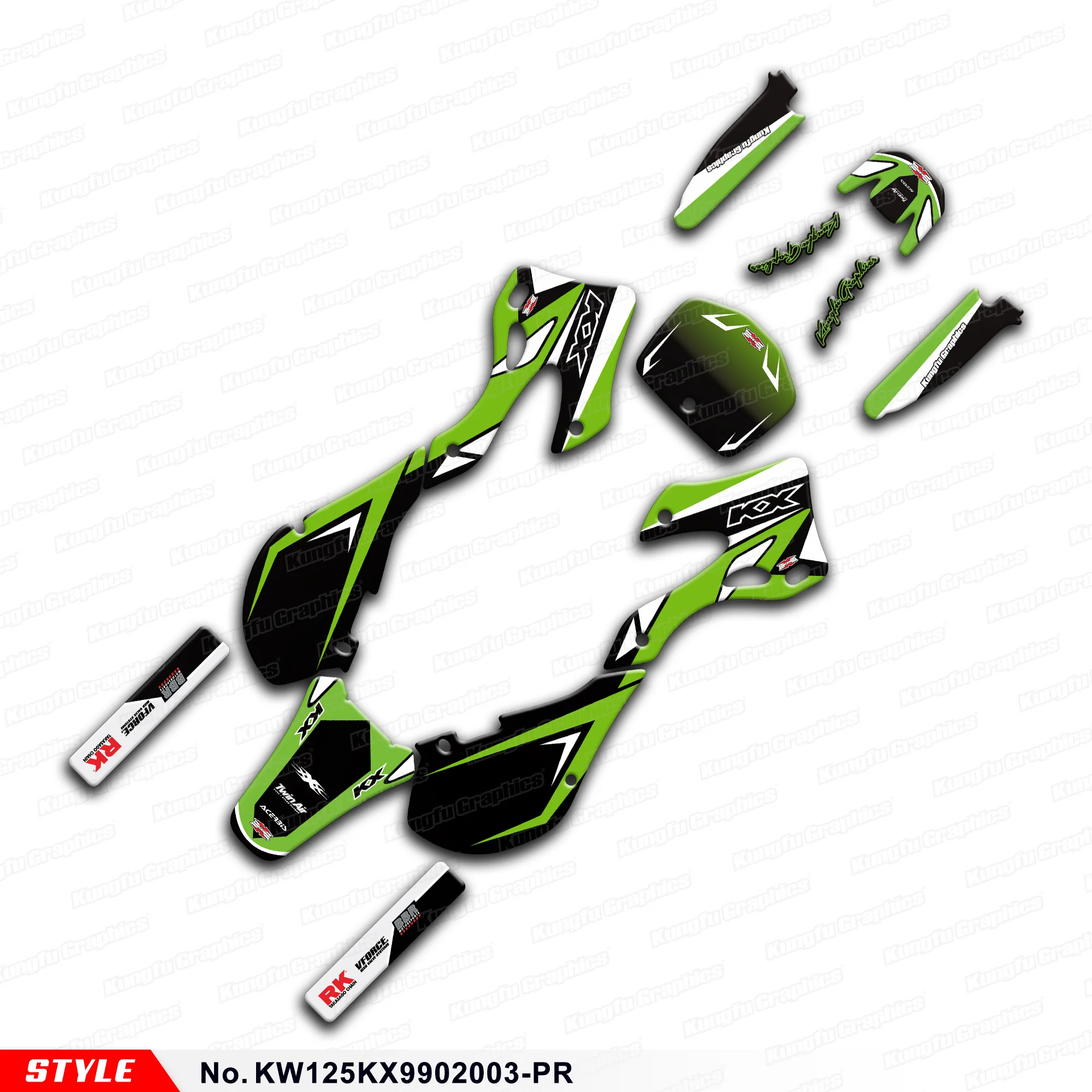 

JY RACING Graphics Kit Adhesive Decals for Kawasaki KX125 KX250 KX 125 KX 250 1999 2000 2001 2002, Rebuild, KW125KX9902003-PR