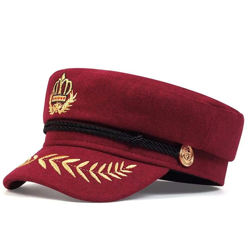 Crown Wheat Ear Embroidery Military Hats Flat Top Baseball Caps For Women Outdoor Sports Military Hats Cadet Sunscreen Hats