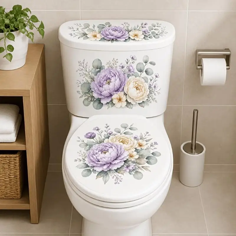 Floral Toilet Sticker Waterproof Bathroom Wall Lid Self-Adhesive Removable: Decals Home Decor