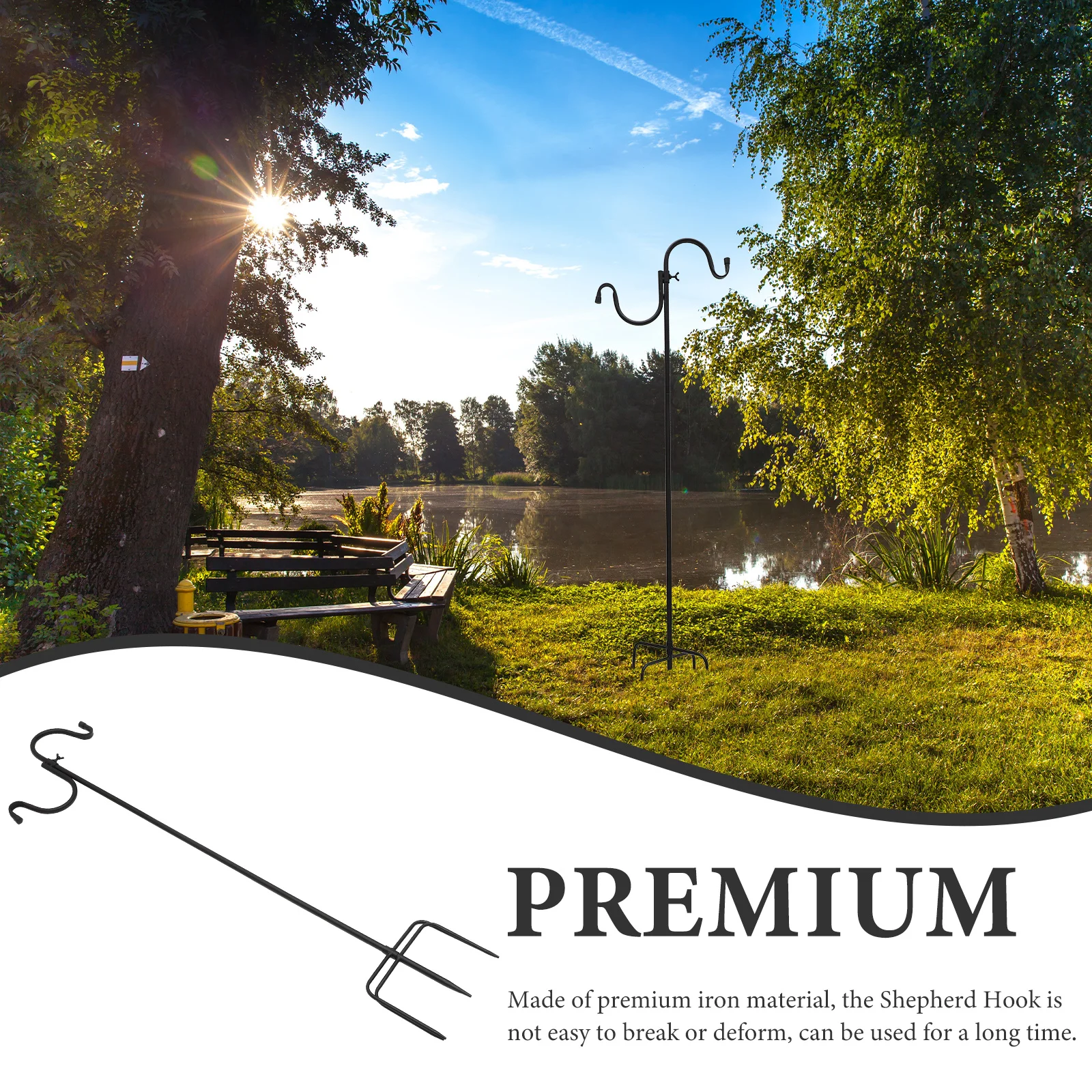 

Outdoor Garden Shepherd Hook Premium Iron Multi-Function Yard Hook Hanging Flower Pot Bird Feeder Lantern Stand Black