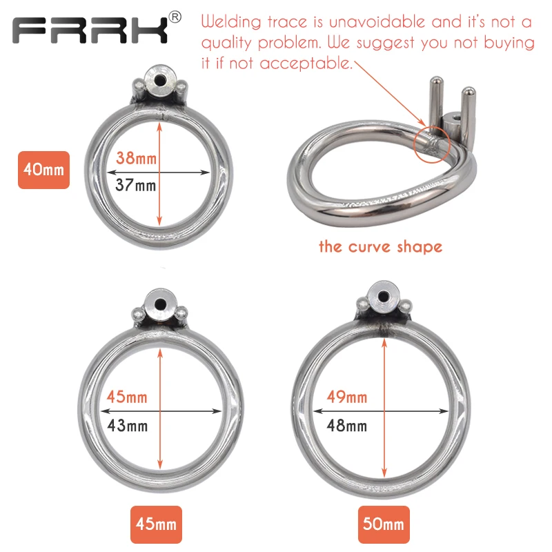 FRRK Open Head Tube Chastity Cage with 40mm 45mm 50mm Curve Penis Rings Stainless Steel BDSM Intimate Products Sex Toys Shop