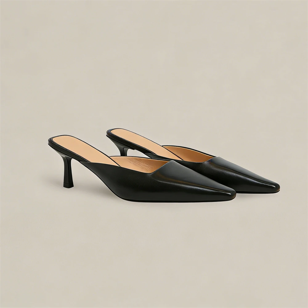 Genuine Leather Slingback Pumps with Pointed Toe High Heels