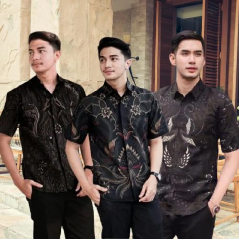 Batik Shirt Men'S Short Sleeve Premium Quality Latest Design Black Style 2025 Summer Casual Shirt Kurta For Men