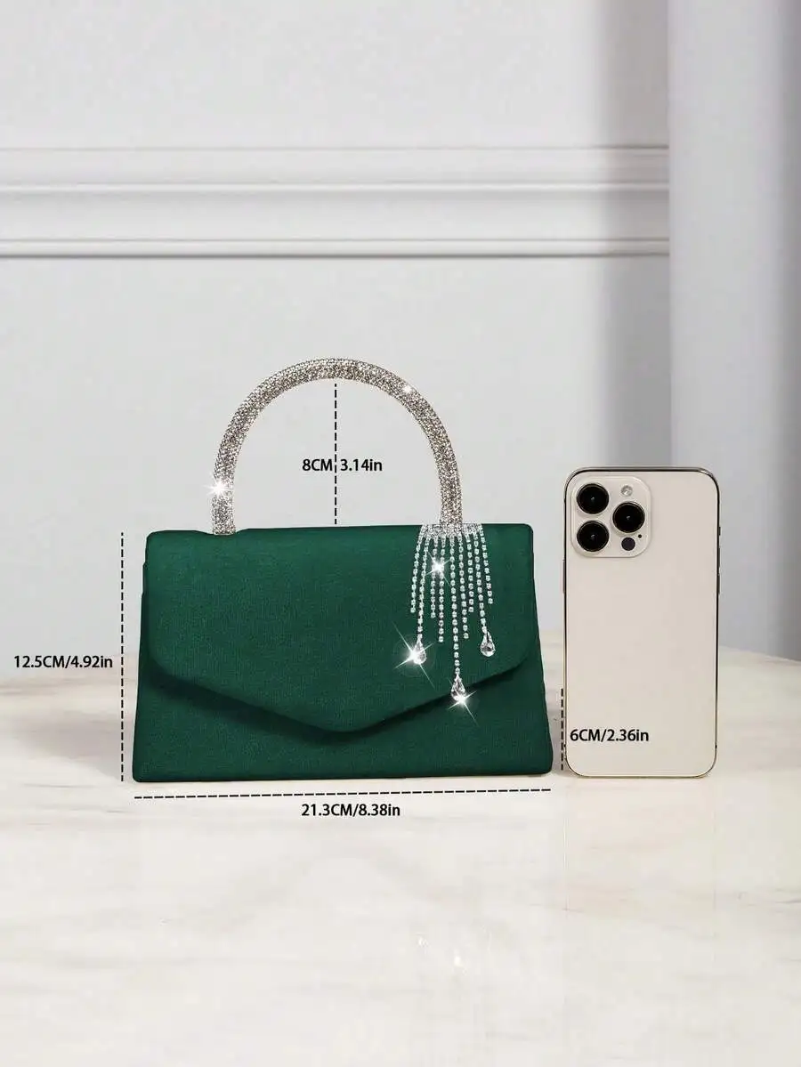 

Elegant Green Crystal Embellished Clutch Bag For Evening Party Formal Occasion