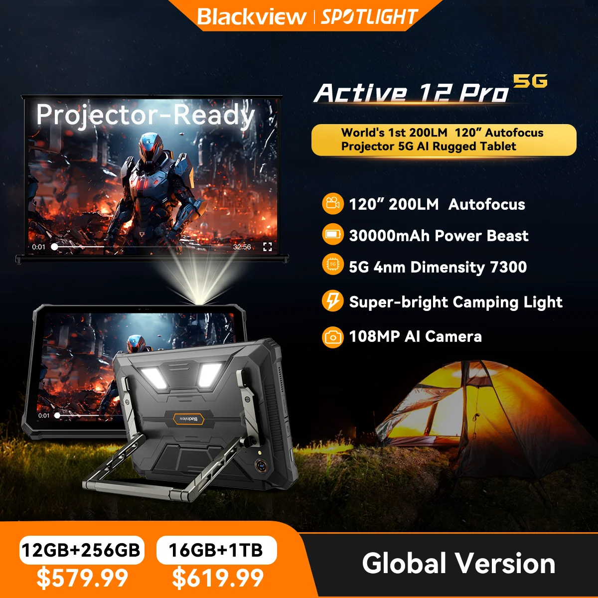 Мировая премьера Blackview Active 12 Pro Прочный проектор Планшет 11 дюймов Планшет Android 15 16 ГБ 1 ТБ 30000 мАч Размер 7300 Планшетный телефон