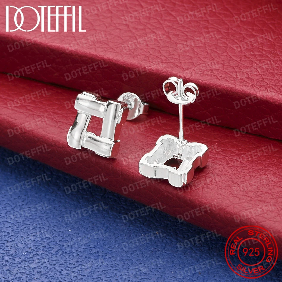 925 Sterling Silver Delicate Square Openwork Earrings for Women, Fashionable Party Wedding Jewelry Party Gift