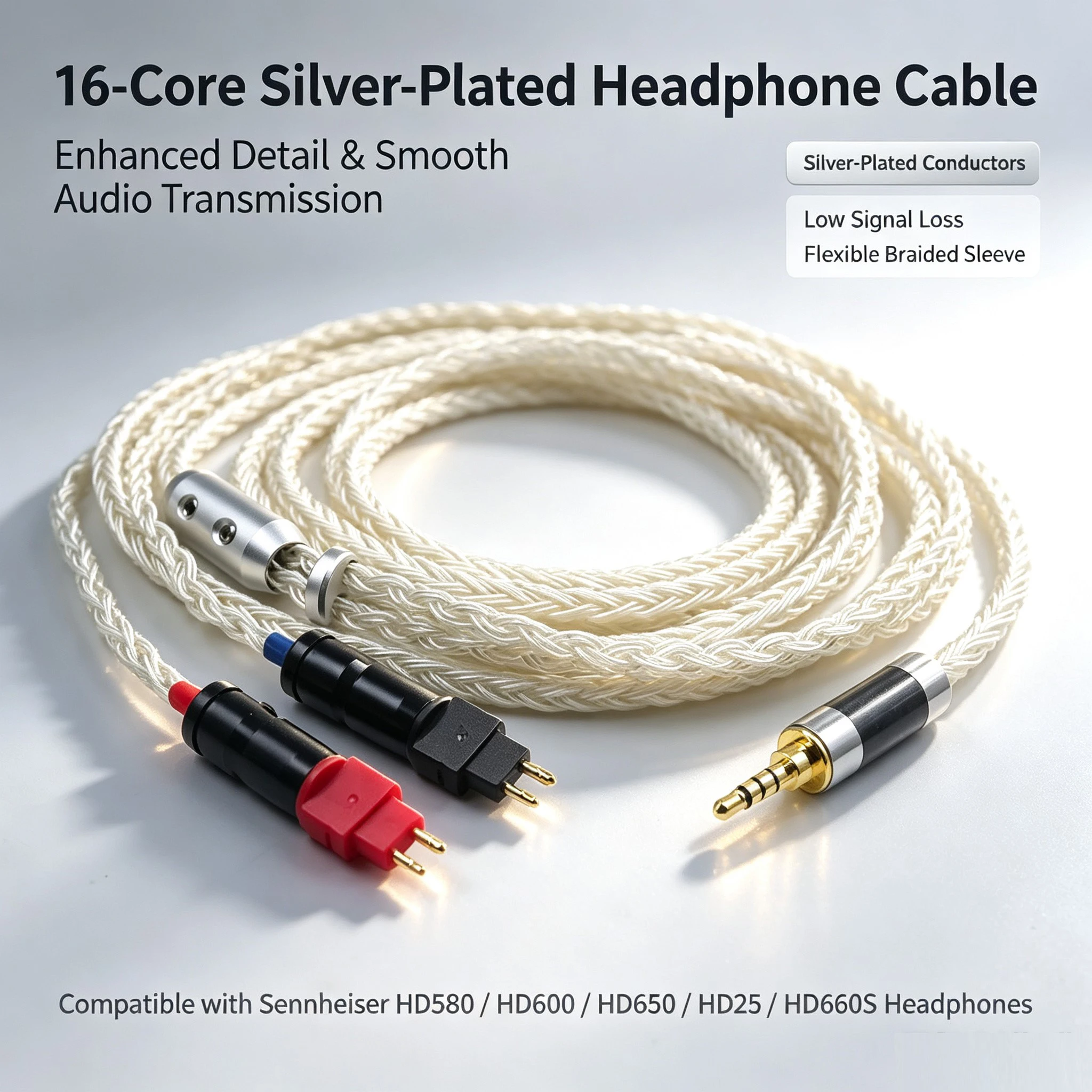 16 Core Upgrade Cable Balanced 2.5mm 4.4 6.5 XLR  OCC Earphone Cable For Sennheiser HD580 HD600 HD650 HD25 HD660S
