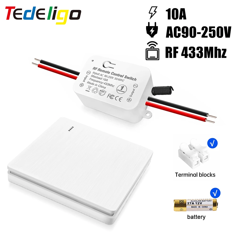 

Tedeligo RF 433 MHz Wireless Light Switch 86 Type Wall Panels Remote Control AC 110V 220V 10A Relay Receiver for Led Lamp Fan