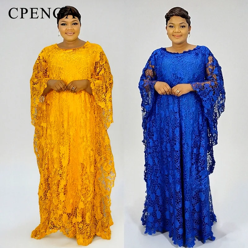 

Two-piece African Lace Dress for Women Elegant Femme Wedding Evening Party Robe with Inner Plus Size Africa Loose Casual Outfit