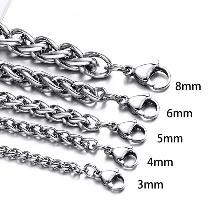 HNSP 316L Edelstahl Gedrehte Seilkette Halskette für Herren 3MM-8MM Wasserdichter Schmuck Zubehör Großhandel – Detail 5