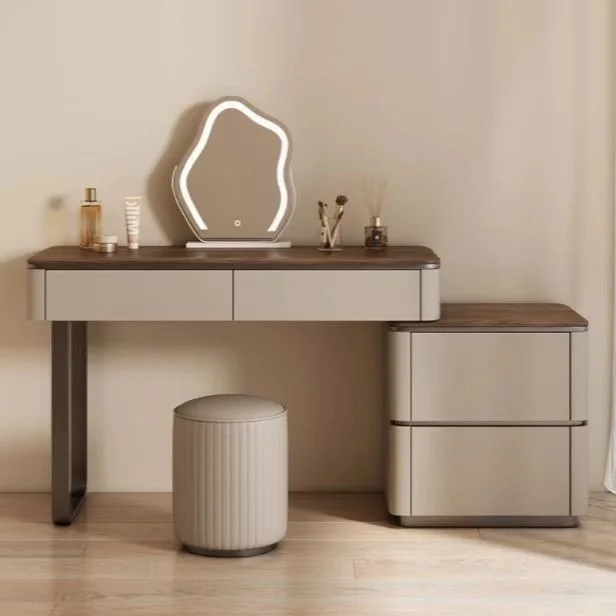 Modern Simple Makeup Vanity LED-Lighted Dresser With Mirror Metal Storage Dressing Desk For Bedroom Hotel Home Apartment