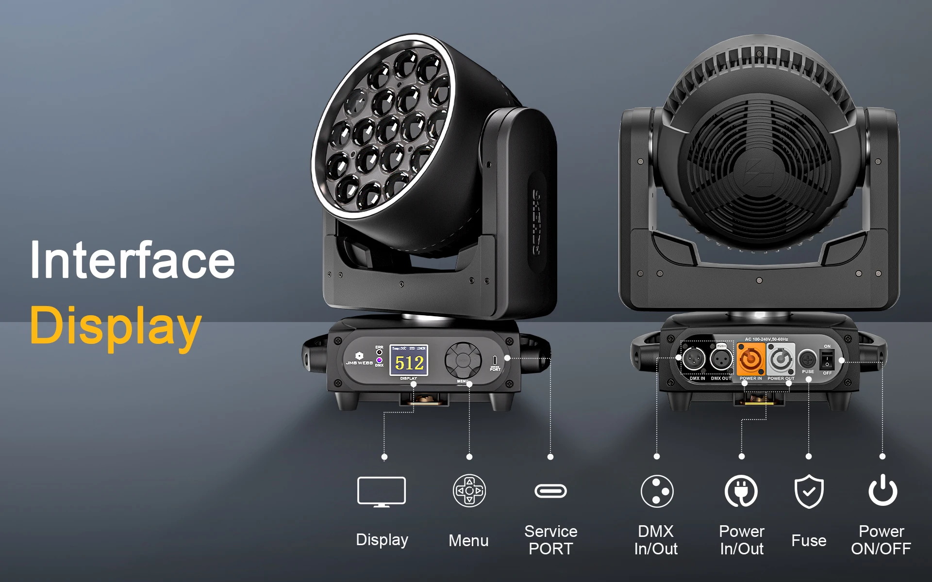 SHEHDS 1/2 Stück 19x15W RGBW LED Moving Head 19x25W Beam Wash Geräuscharmer Bühnenlichteffekt Professionell für DJ Disco Hochzeit Party 2 Jahre Garantie – Detail 19