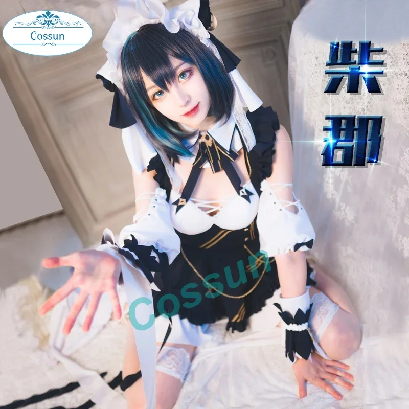 アニメ!! 女性のためのazurレーンチェシャのメイドドレス,セクシーなユニフォーム,コスプレ衣装,ハロウィーンのパーティースーツ