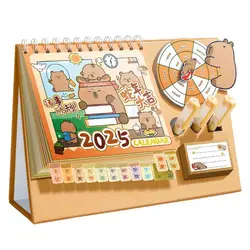 2025 Cartoon Capybara/Snake Desk Calendar Snake Year Calendar With Lucky Wheel Daily Monthly Planner Schedule Desktop Ornament
