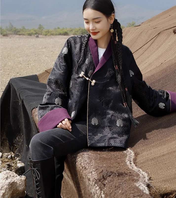 Veste en brocart butané pour femmes tibétaines chinoises, vêtements traditionnels tibétains