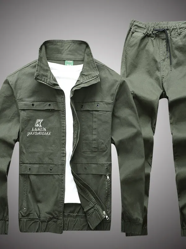 

Thiened Pure Cotton Work orm Set for Men Welding Construction Site Workwear Anti-Heat Protection Labor Protect...